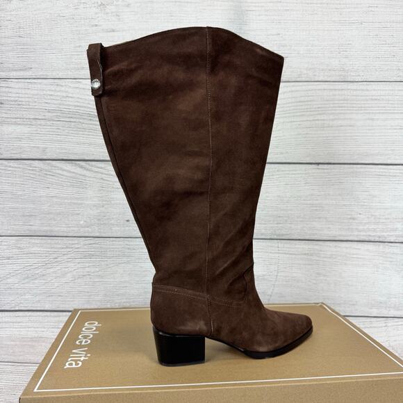 Dolce Vita Virona H2O Dark Brown Suede Extra Wide Calf Boots Size 11 - Picture 10 of 11